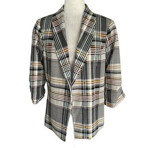 NWT Jules & Leopold Plaid Printed Ruched 3/4 Sleeve Blazer - M